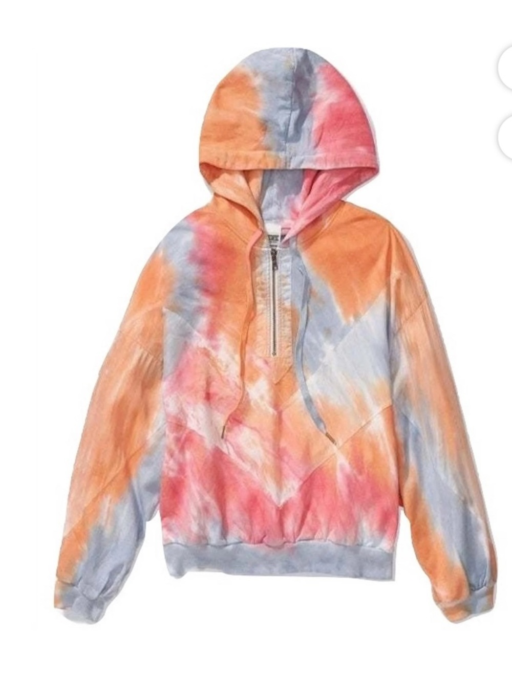 PINK Victoria's Secret Tie-Dye Half-Zip Hoodie - Orange, Pink, Blue large